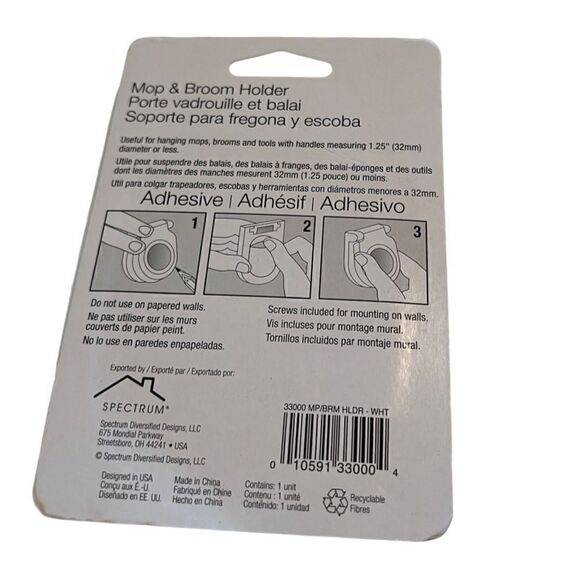 Spectrum Mop and Broom Holder Whit Set of 2 New in Packaging - Picture 3 of 6